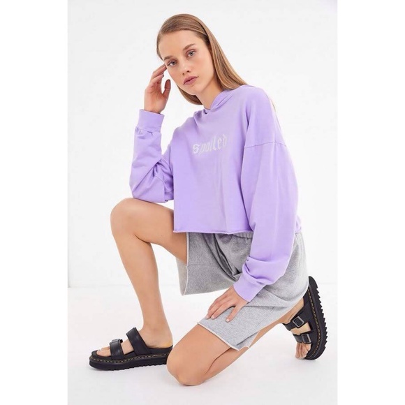 Lilac "Spoiled" Cropped Hoodie Sweatshirt - Picture 2 of 4